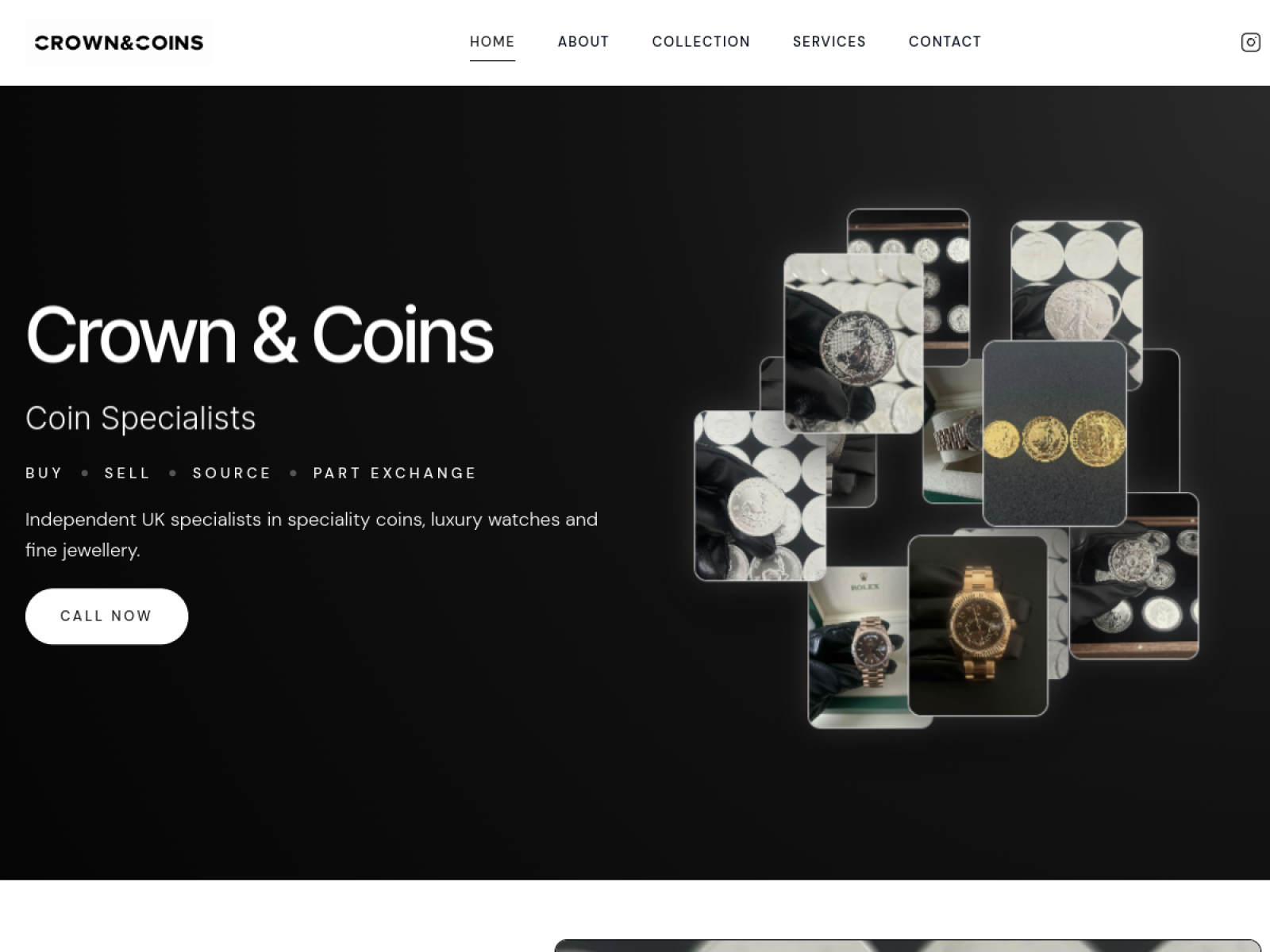 Crown & Coins header and hero section