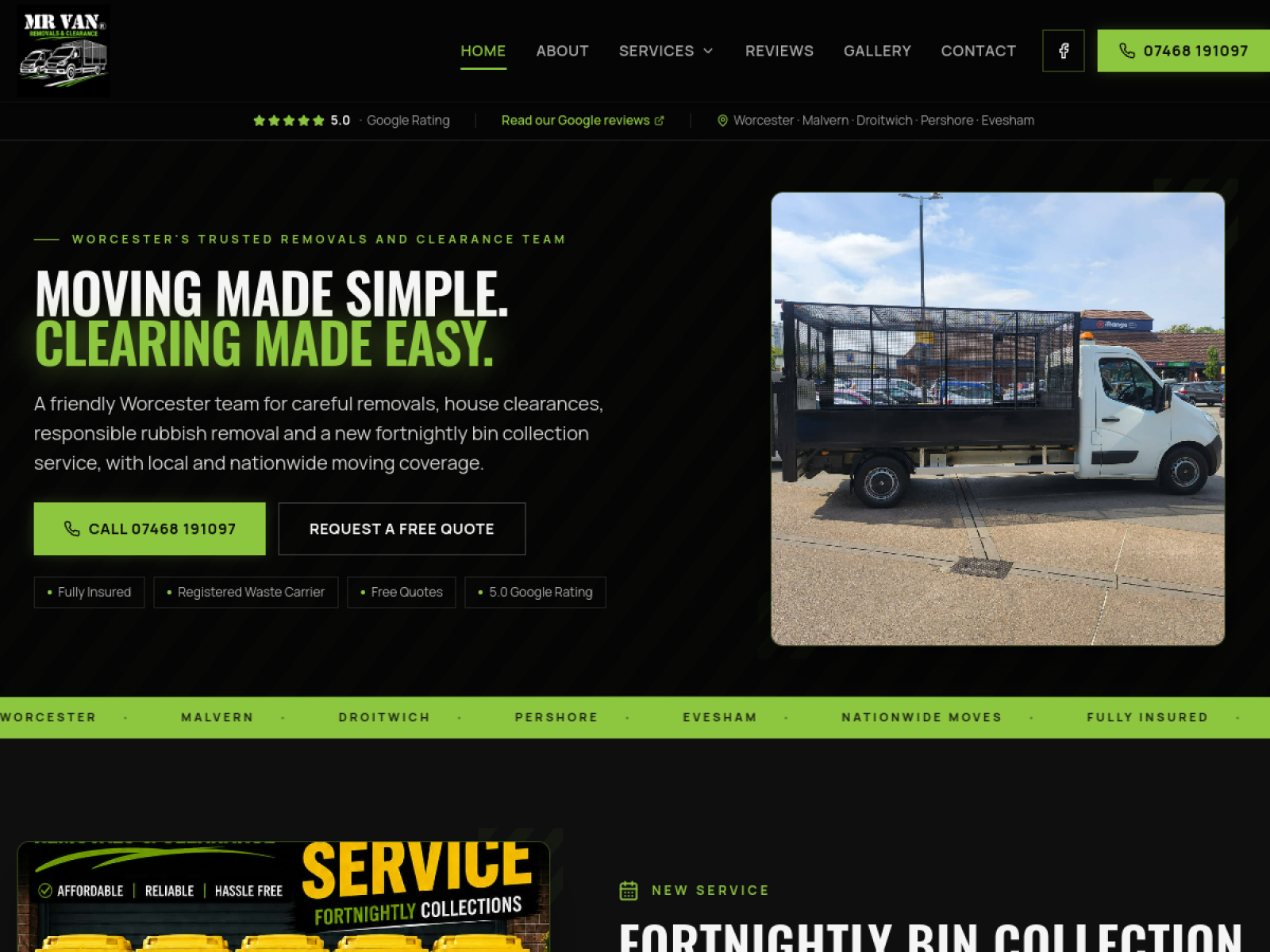MR VAN Removals and Clearance header and hero section